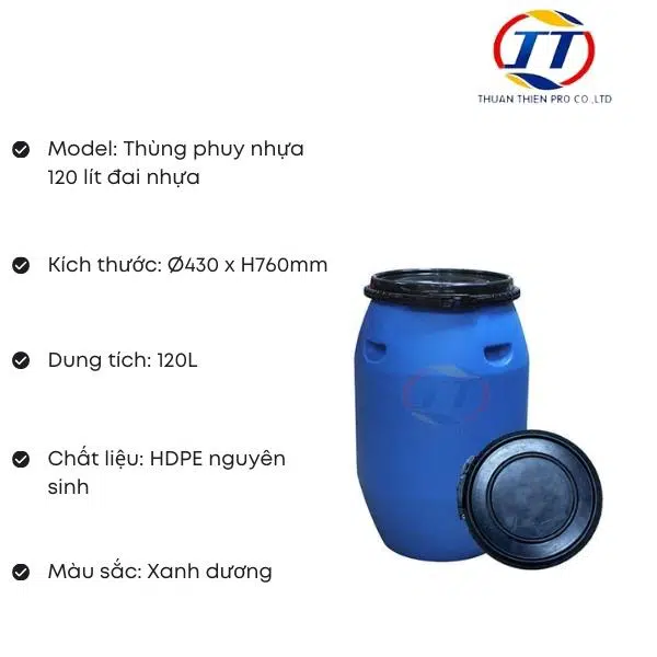 Thông số kỹ thuật thùng phuy nhựa 120 lít